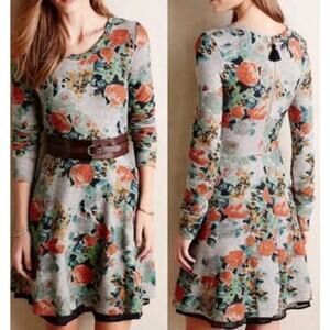 Saturday Sunday Size S Grey‎ Muted Floral Knit Flare Dress Polka Dot Lining